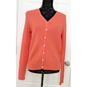Jones New York Sport Women’s Cardigan Coral Cable Knit Button Front Sweater Y2K